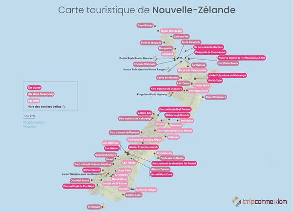 Carte touristique Nouvelle-Zélande