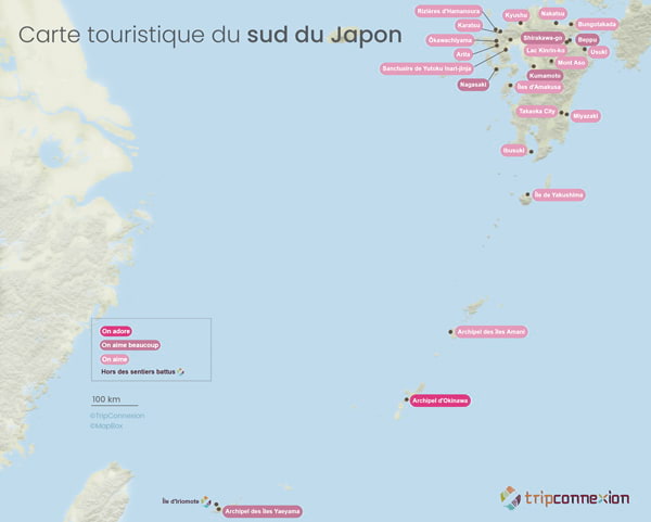 Carte touristique Japon sud