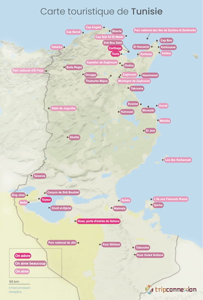 Carte touristique Tunisie